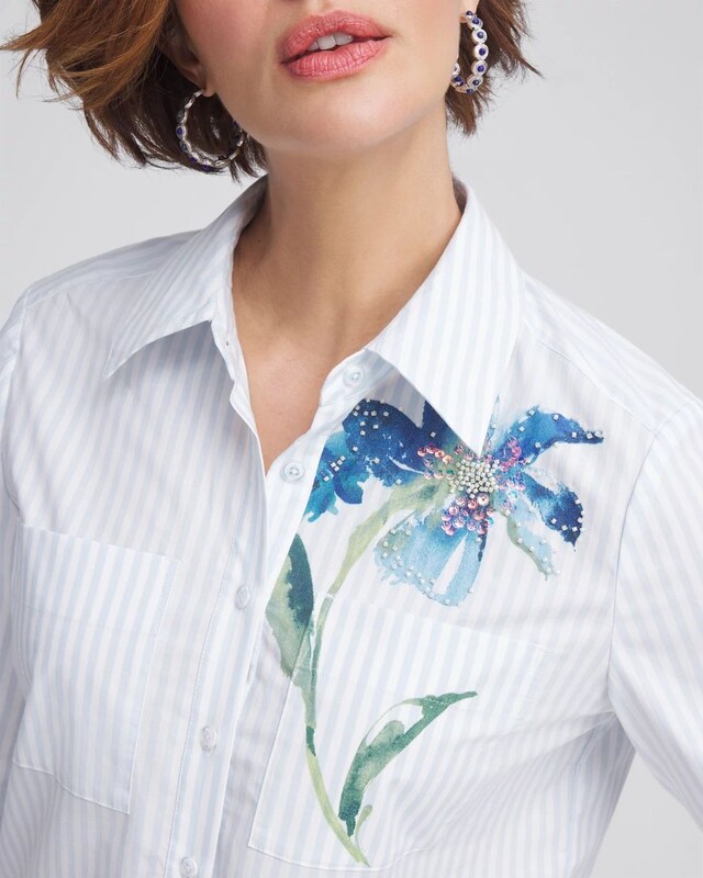 Floral Stripe Poplin Collared Shirt - image 4